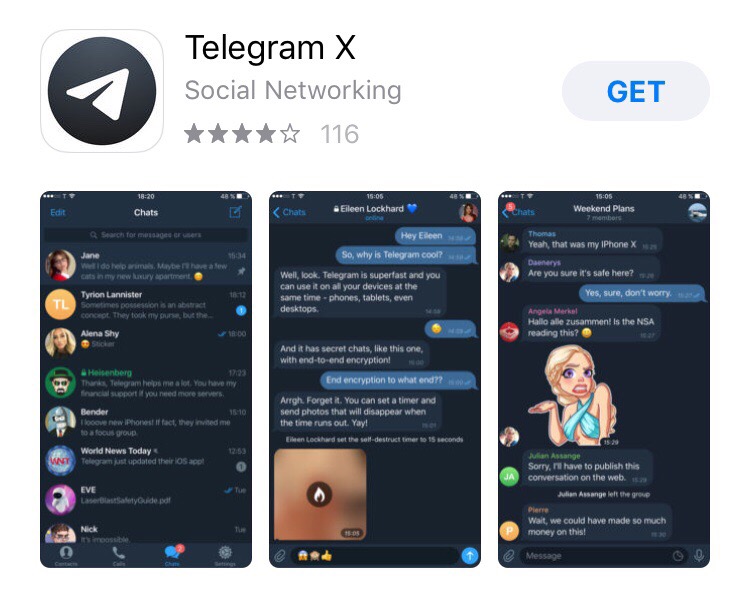 Всё достаточно просто: установите ещё один мессенджер Telegram из AppStore....